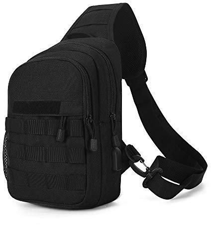 HUNTVP Taktisch Brusttasche Military Schultertasche Tactical Chest Sling Pack MOLLE Armee Crossbody Bag Militärisch Umhängetasche Mini Single Strap Rucksack für Reisen Wandern Camping,Typ-4 Schwarz