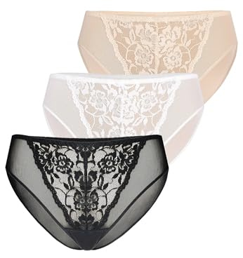Teyli 3er Pack Unterwäsche Frauen Pantys Damen - Spitze Slips Damen-Unterhosen Damen Unterwäsche - Frauen Unterwäsche Pantys Damen Slips aus Transparentem Netz