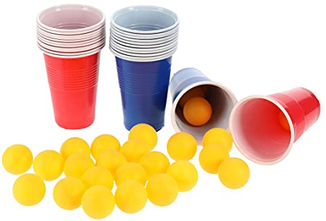 MIK Funshopping Divertente gioco di bere, per adulti, Capodanno, festa di compleanno (Birra Pong con 24 bicchieri e 24 palline)