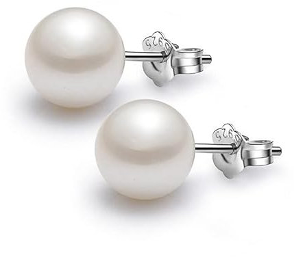LATRAT 1 paio da 6 mm Orecchini da donna con perle, perle bianche, in Argento sterling, idea regalo per donne, ragazze, spose, per matrimonio, compleanno