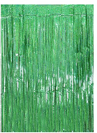Lametta Vorhänge Glitzer, Lamettavorhang Tinsel Glitzervorhang Folienfransen, Metallic Luftschlangen Hintergrund für Partys Foto Geburtstagsdeko Hochzeit -1m x 2m, Grün