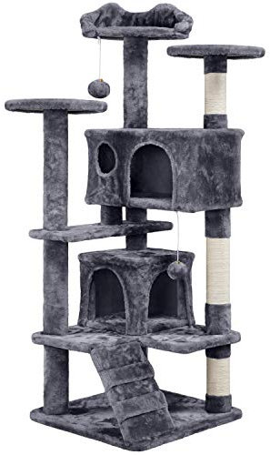 Abician Arbre à Chat avec Poteaux en Sisal Cachettes Perchoirs Griffoir Boules Tour pour Chat de Petite Taille ou de Taille Moyenne Tour d'activité Gris Foncé