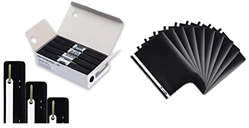 Elba Heftstreifen aus Kunststoff, 150x35mm, schwarz, 100 Stück & Oxford Schnellhefter A4, aus Kunststoff, schwarz, 10er Pack