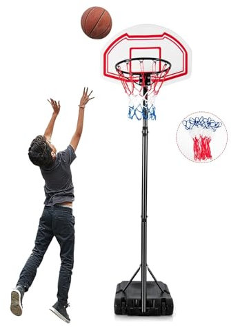 COSTWAY Basketballständer 158-210 cm höhenverstellbar, Basketballkorb mit Ständer & 2 Rädern & 2 Allwetternetz, Korbanlage für Kinder, Jugendliche, Mobile Basketballanlage Indoor Outdoor