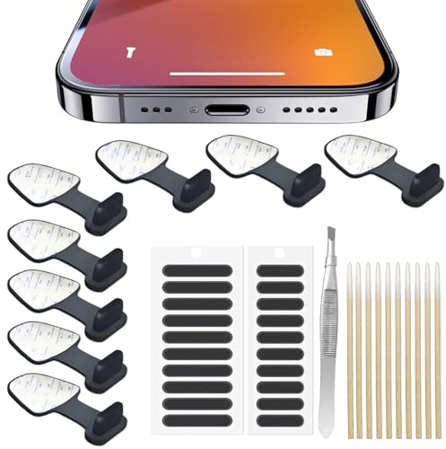 Anti-Lost Anti Dust Plug for iPhone 14 13 12 11 Pro Max/X/XS/XR, 7, 8 Plus, Silicone Phone Charging Port Dust Cover for iPhone iPad Mini/Air iPods, with Speaker Mesh and Mounting Accessories, 8-Pack