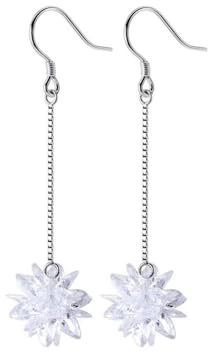 925 Sterling Silber Lange Kette Schneeflocke Kristall Tropfen Ohrringe Mode Baumeln Ohr Für Frauen Charme Schmuck Weihnachten Geschenk