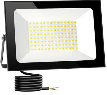 Floodlight Outdoor, 100W 10000LM LED Flood Light, 6500K Cold White Outside Light, IP66 Waterproof Security Light for Yard, Garden, Garage, Patio, Warehouse
