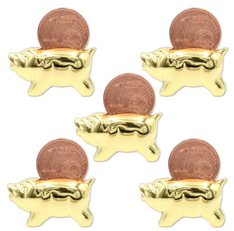 Dekohelden24 Glücksschweine - 1 Cent Schweine, Glücksbringer als Schwein mit Euro-Cent als 5er Set, B/H/T 3 x 3 x 1 cm