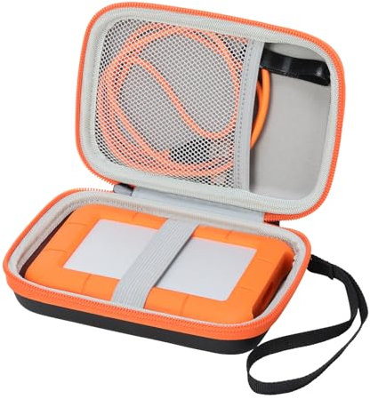 YUSSOT Case Compatible with LaCie Rugged Mini 1TB/ 2TB/ 4TB/ 5TB External Hard Drive Portable HDD, Carring Case Storage Holder for Hard Drives for Mac and PC Computer, Orange (Case Only)