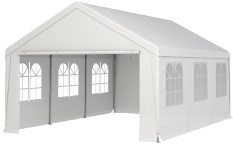 Warmiehomy 4M x 6M Gazebos with Removable Sides, Large Garden Marquee Gazebos with Mesh Windows, Outdoor Heavy Duty Pop up Gazebos for Camping, Party, Wedding, Carport, 400x600x305 cm, White