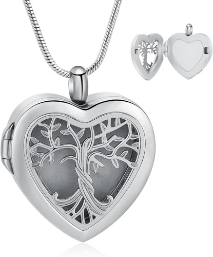 VCCWYQK Heart Shaped Urn Necklace for Ashes Memorial Picture Lockets for Ashes Stainless Steel Cremation Keepsake to Holds Picture/Ashe/Hair et