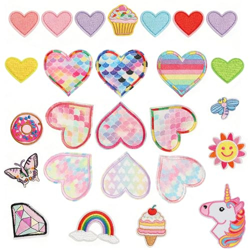 xolear 30 Stück Patches zum Aufbügeln Einhorn, Flicken zum Aufbügeln DIY | Aufnäher Kinder Stickerei Patches Bügelbare oder Aufgenähte, Niedliche Aufnäher für Jacken, Jeans, Rucksäcke und Mützen