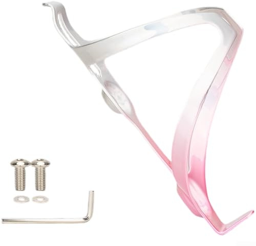 Aluminium Alloy Bike Water Bottle Cage, Lightweight Bicycle Bottle Holder with 65mm Mounting for Mountain Road Cycling, Frame Rack Accessory(Pink-White)