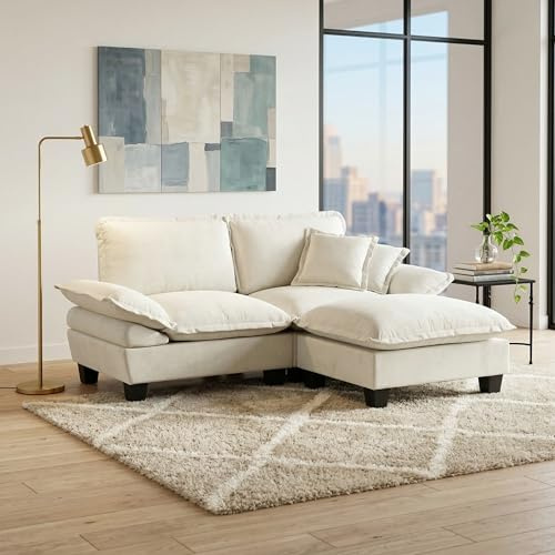 Luscriate Wohnzimmer Sofa für kleine Räume L–Form Modulares Cloud Sofa, Chenille Eckcouch modern, Beige 2-Sitzer+1 (Beige, 2-Sitzer+1)