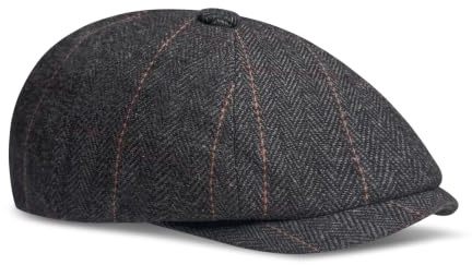 Unisex Polyester Tweed 8-Panel Newsboy Flat Caps, Herringbone, Adjustable | 100% polyester, breathable & lightweight approx 90g. Fits 55-60cm with adjustable strap. Quilted lining, grosgrain sweatband.