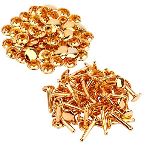 10mm x 18mm Extra Lang Doppel Kappe Nieten - 50 Stück - Ideal für Leder Handarbeiten - Gold, 10x18mm