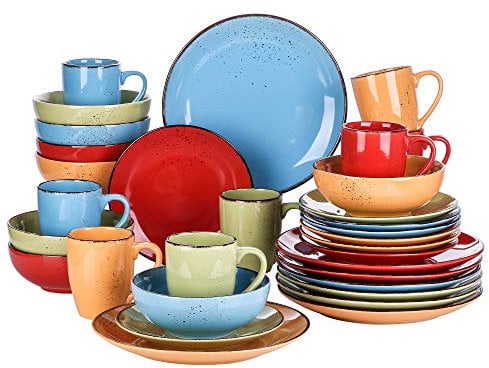 vancasso Navia Tropical Dinner Set, Stoneware Vintage Look Multicolour Dinnerware Tableware, 32 Pieces Dinner Service Set for 8, Include Dinner Plate, Dessert Plate, Cereal Bowl and Mug