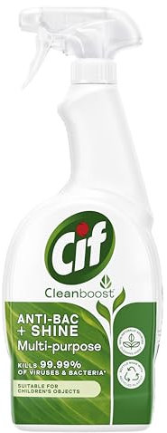 Cif Anti-bac & Shine Multi-purpose Cleaner Spray disinfectant that eliminates 99.99% of bacteria and viruses 100% naturally derived cleaning agent 700 ml