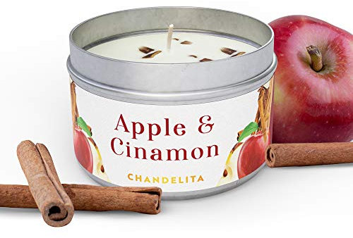 Chandelita Duftkerze mit Zimt & Apfel zur Anregung des Geistes & Konzentration – Duftkerzen aus Sojawachs – Vegane Kerze mit ätherischen Ölen – Aromatherapie Candle – Natürlicher Aphrodisiakum.
