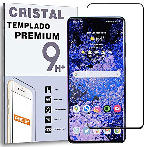 REY Protector de Pantalla Curvo para Samsung Galaxy S21 Ultra, Negro, Cristal Vidrio Templado Premium, 3D / 4D / 5D, Anti Roturas