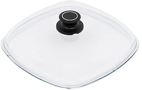 MaxxGoods Simax Glasdeckel Ø 26x26 cm mit Knopf & Backofenfest | automatisches Entlüftungsventil | Hitzebeständig bis 260°C | Glasdeckel für Töpfe, Bräter & Pfannen | Kochtopfdeckel | viereck Deckel