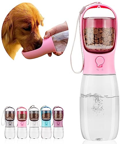 AVELORA Dog Water Bottle,Portable Pet Water Bottle with Food Container,Outdoor Portable Water Dispenser for Cat,Puppy,Pets for Walking,Hiking,Travel,Puppy Essentials,Dog Stuff(19oz)