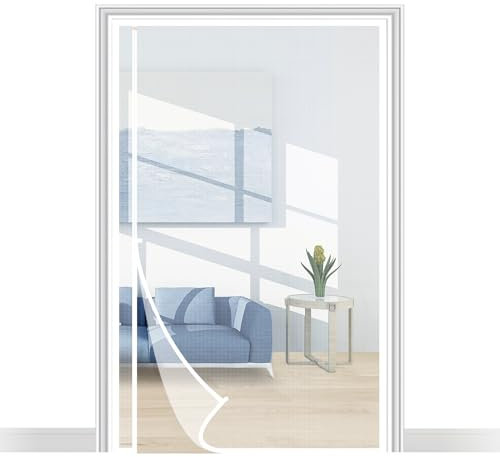 Yotache Side Opening Fly Screens for Doors 90 x 210 cm, Reinforced Polyester Door Fly Screen, White