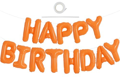 TONIFUL Bannière de ballons orange « Happy Birthday » en feuille Mylar de 40,6 cm - Bannière réutilisable pour filles, garçons, enfants et adultes - Décorations d'anniversaire et fournitures de fête