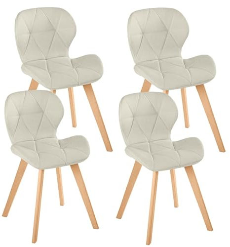 IDMarket - Lot de 4 chaises ROBINE en Tissu Beige pour Salle à Manger