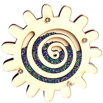 Montessori Busy Board Pièces, Sablier en bois avec engrenage, planche sensorielle, horloge à sable en bois, cercle rotatif avec perles, tourbillons rotatifs, détails de planche occupée (Multicolore)