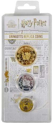 AAA Merchandise Harry Potter Gringotts Coin Replica Collection – Set of Wizarding Bank Galleon, Sickle & Knut – Collectible Gift for Fans