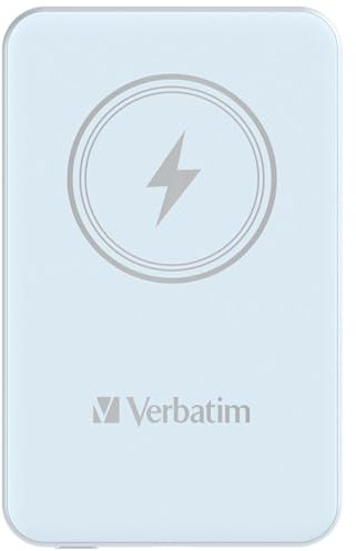 Verbatim Magnetic Power Bank 5000mAh Wireless Charger 15W 20W PD per USB-C, Powerbank Small and Magnetic Power Bank for iPhone 15 14 13 12, Pro, Max, iPad, Bleu