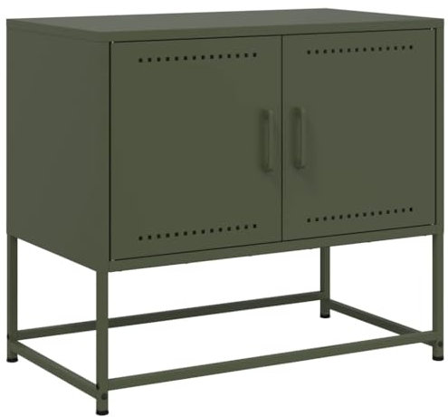 vidaXL Meuble TV Vert Olive 68,5x39x60,5 cm Acier, Support TV, Buffet TV, Meuble multimédia, Banc TV, Armoire HiFi, Centre de Divertissement