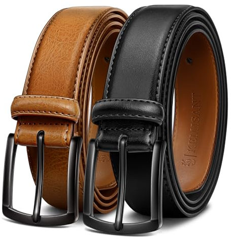 KEMISANT Gürtel Herren 2er, Ledergürtel Herren-gürtel für Jeans,34mm Breit Gürtel,Größe Fest(Schwarz/Orange Braun,140cm/48-50 taille verstellbar)