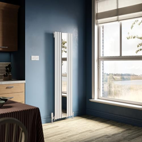 ZANOFIRA 1800 x 499mm Designer Vertical Radiator with Mirror Oval Column Radiator Central Heating Single Column Panel Radiator White