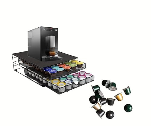 Trendi Double Drawer Coffee Pod Holder & Coffee Stand – Premium Coffee Capsule Organizer | 72 Pcs | Space-Saving Design, Non-Slip Feet | Ideal for Kitchen and Office