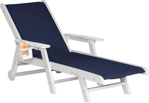 NALONE Sonnenliege, Liegestuhl mit Verstellbarer Rückenlehne und Rädern & Getränkehalter, HDPE Pool Liegestuhl für Garten,Strand (1 Stück) (Blu)