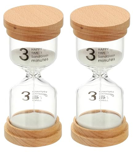 PATIKIL 2 Stück 3 Minuten Sanduhr Holz Sanduhr für Spiele Küche Büro Weiß | Aus hochwertigem Borosilikatglas, Klassenzimmer, Wohnkultur