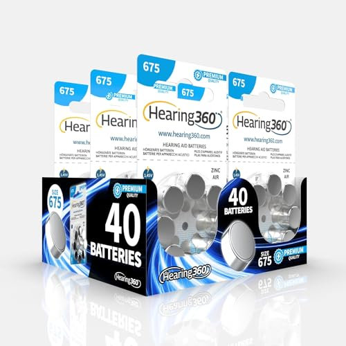 Hearing360 40 piles pour appareils auditifs mesure 675 qualité supérieure (5 ampoules de 8 piles)