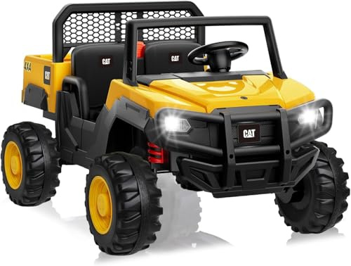 Macchina Elettrica 2 Posti Caterpillar 24V per Bambini Camion da Cantiere con Cassone Ribaltabile e Pala 4 Motori da 100W Telecomando Carico Massimo 50Kg