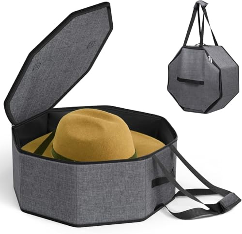 MISSLO Hat Box for Travel, Collapsible Cap Case with Cardboard, Cowboy Hat Storage Organizer for Men and Women for Closet, Portable Cap Carrier with Handles, Grey