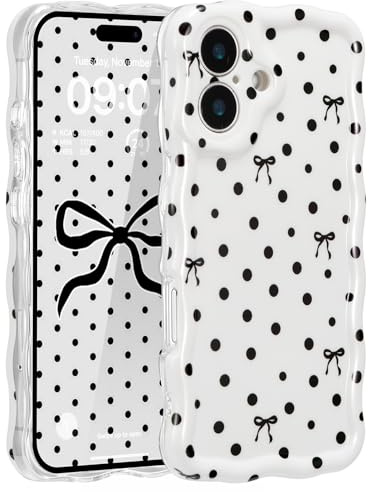 ZCDAYE for iPhone 16 Plus Case Wavy Edge Phone Case Polka Dot Bow | Cute Pretty Aethetic Pattern Printed Women Girly Cases, Full Camera Protection, Comfy Soft Phone Cover for iPhone 16 Plus