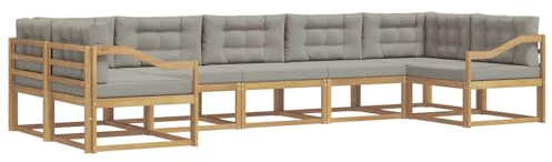 vidaXL Outdoor-Sofagarnitur mit Kissen 7 pcs Weiß und Hellgrau, Modernes Ecksofa-Set, stylische Gartenlounge, Möbel für Terrasse, wetterfest am Pool