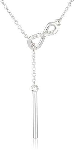 Hanessa 925 Echt-Silber Rhodiniert Damen-Schmuck Hals-Kette und Anhänger aus echtem Silber - Collier offen mit Infinity, Stab und 8 Zirkonia - Geschenk für die Frau