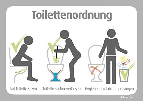 immi 4x große Toilettenordnung, Grau, Groß (Din A4) Aufkleber für Damen und Herrentoiletten