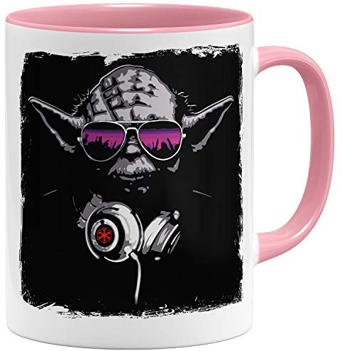 OM3® Tasse musicale Deejay DJ Yoda - Tasse en céramique - 325 ml - Imprimé des deux côtés - Rose