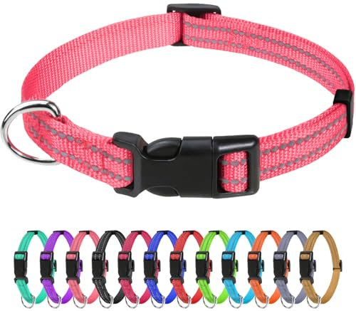 TagME Collier pour Chien, Collier en Nylon Réfléchissant Réglable Classique Convient pour Chiot et Chat, Rose, 1.0cm Largeur