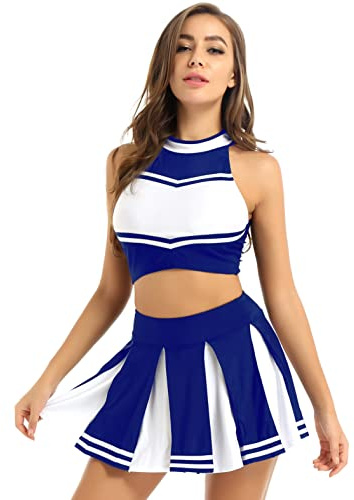 Agoky Uniformes De Animadora Mujer Disfraz De Animadora Crop Top + Minifalda Plisada Traje De Animación Anime Cosplay Fiesta Adulta
