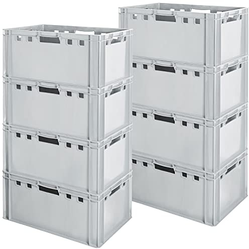 8 Stück E3 Fleischkiste Kiste Eurobox Lebensmittelecht Metzgerkiste Box Aufbewahrungsbox Kunststoff Wanne Plastik Stapelbar Lagerkiste 60 x 40 Grau Kingpower