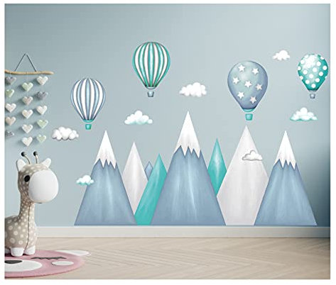 wandtattoo kinderzimmer berge Nordic Bergen Aufkleber Wandaufkleber Kind Baby Kindergarten Zimmer Gebirge luftballons Ballons Ballon Wolken Wolke Landschaft Wanddeko Baby Kinder Sticker G22XL